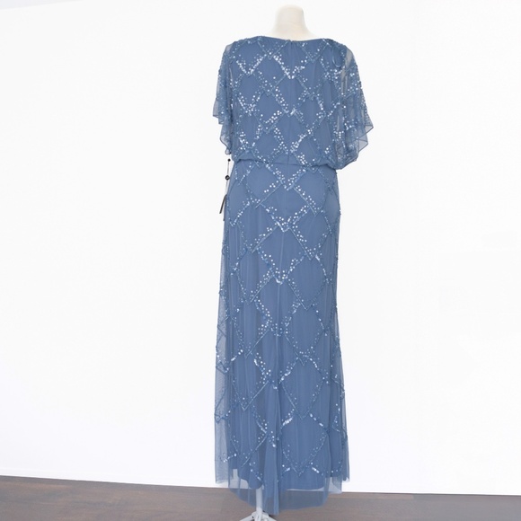 Adrianna Papell Hand Beaded Blouson Gown Flutter Sleeves - Picture 3 of 10